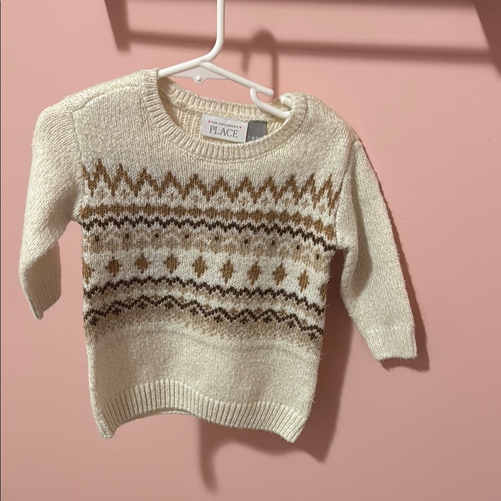 The Children's Place Cream and Brown Fair Isle Sweater